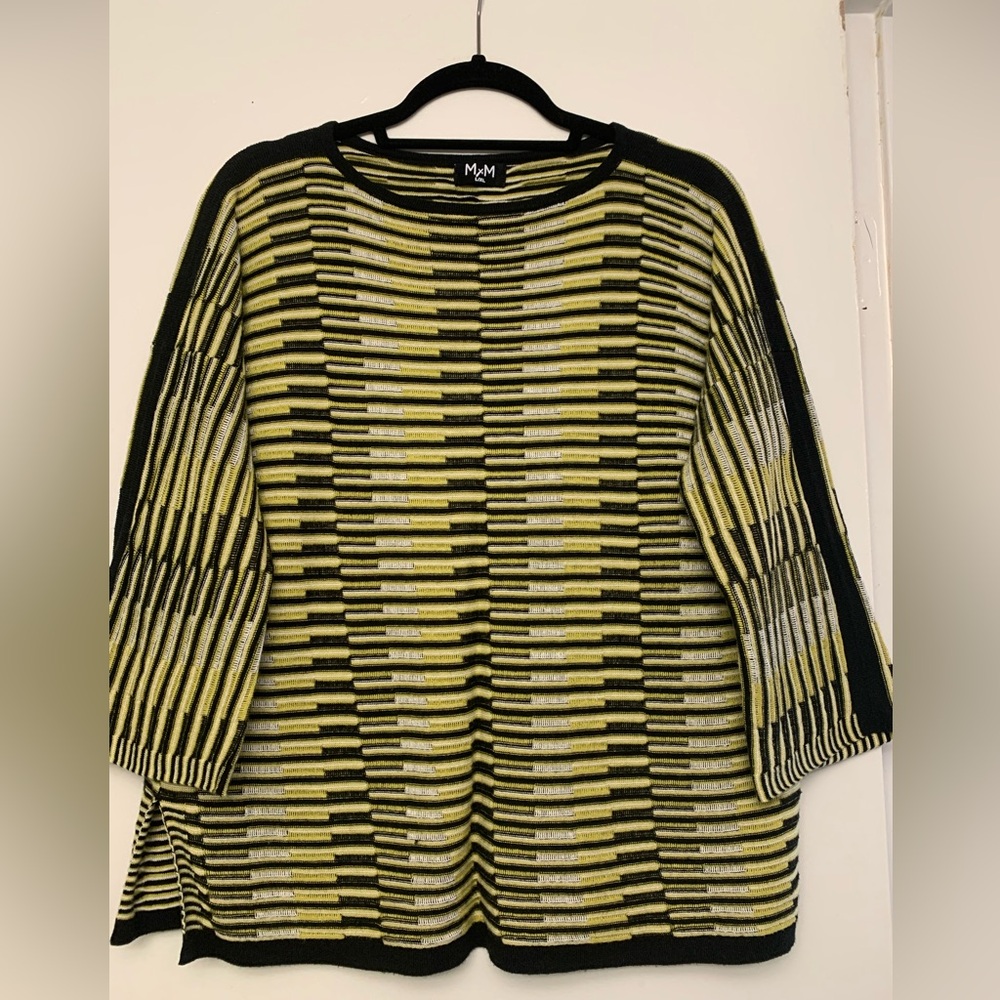 M&M's Women's Striped Crew Neck Sweater-Black and Yellow,Cozy,Elegant,Different😀